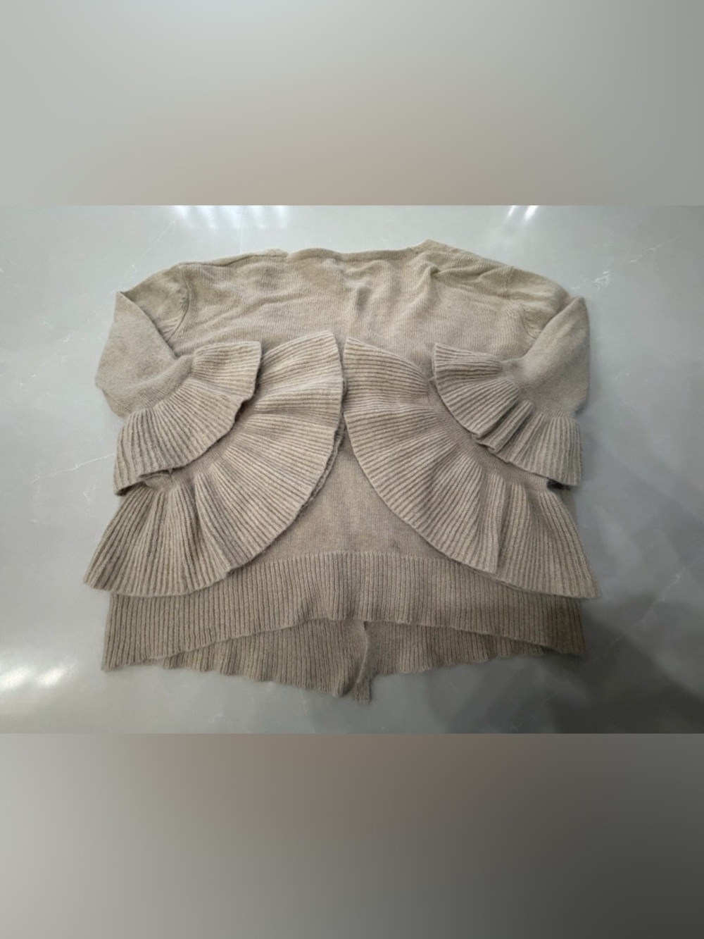 POL Cream Ruffle Bell Sleeve Open Cardigan, Rabbit/Wool Blend, S - Picture 7 of 11